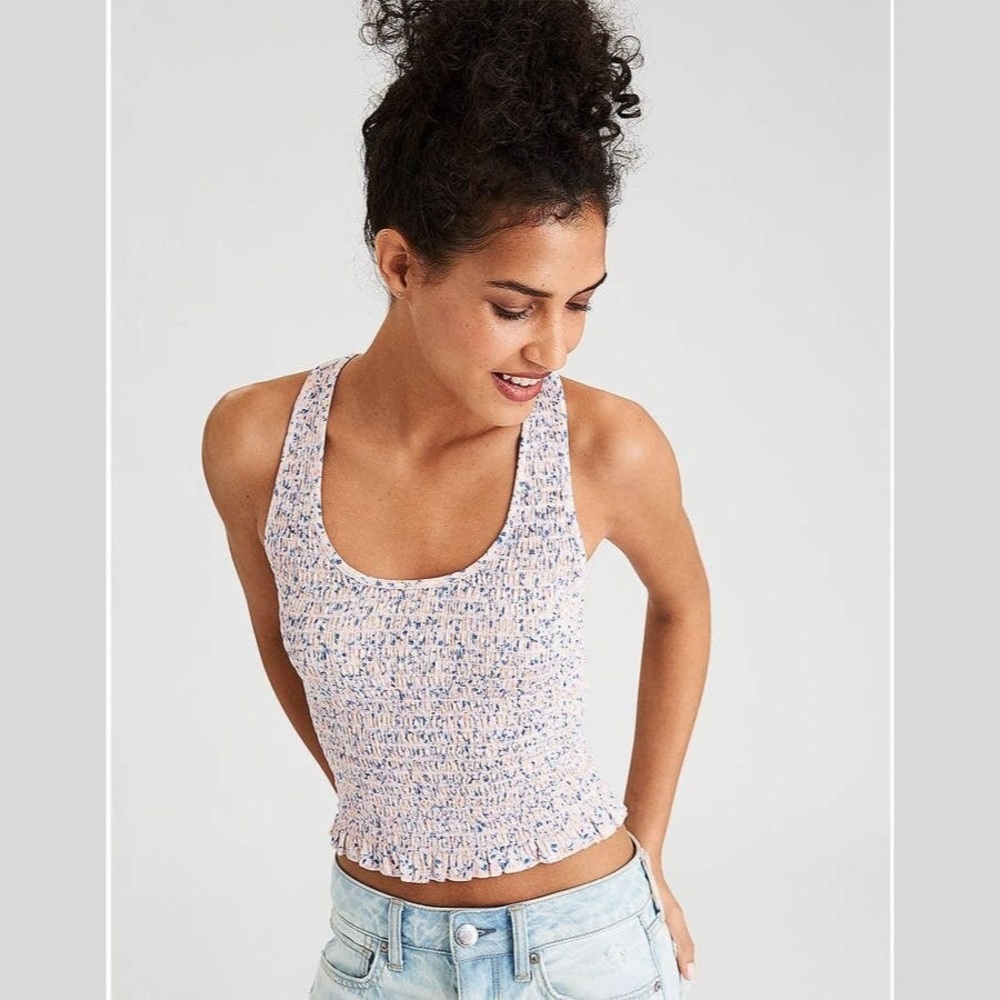 American Eagle NWT OLIVE Smocked Cropped Tank